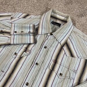 7 Diamonds Mens Striped Long Sleeve Western Pearl Snap Button Shirt M casual
